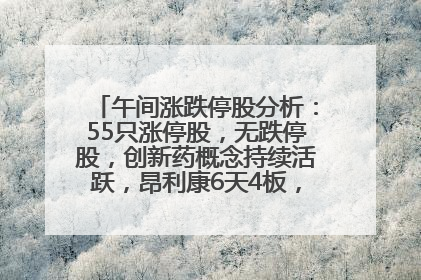 午间涨跌停股分析：55只涨停股，无跌停股，创新药概念持续活跃，昂利康6天4板，众生药业2连板