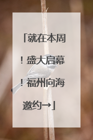 就在本周！盛大启幕！福州向海邀约→