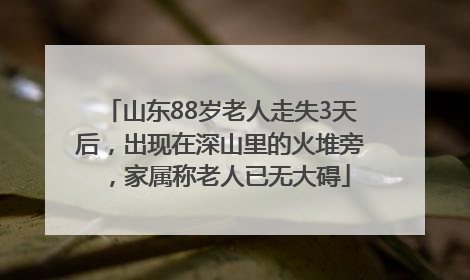 山东88岁老人走失3天后，出现在深山里的火堆旁，家属称老人已无大碍
